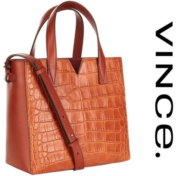 Vince Signature Baby V Croc Brown Leather Bag - Picture 15 of 15
